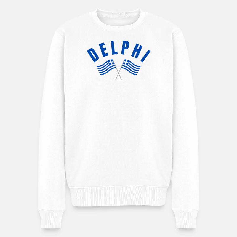Delphi-Zwillingsflaggen Griechenlands - Männer Premium Bio Pullover - Weiß