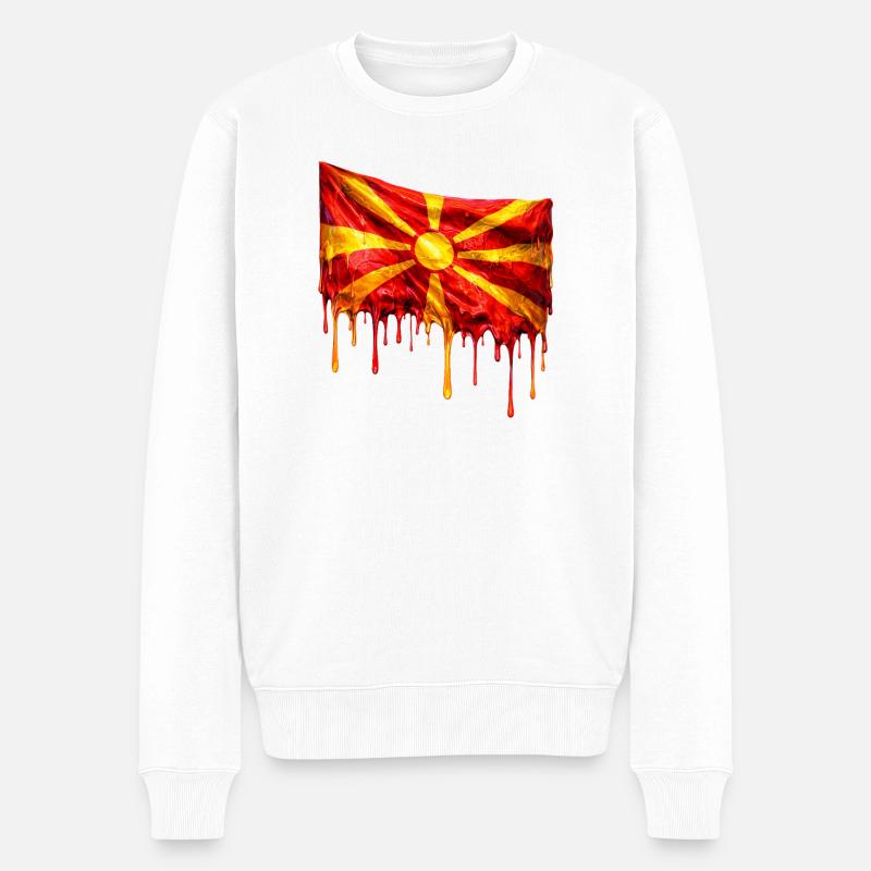 Mazedonische Flagge Tropfen - Männer Premium Bio Pullover - Weiß