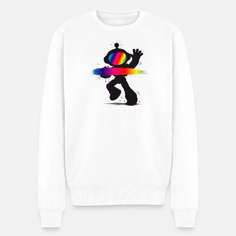 Roboter Silhouette Regenbogen Splash Design - Männer Premium Bio Pullover - Weiß