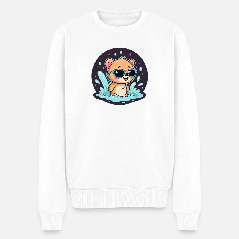 Schicker Surferbär mit blauer Brille - Männer Premium Bio Pullover - Weiß