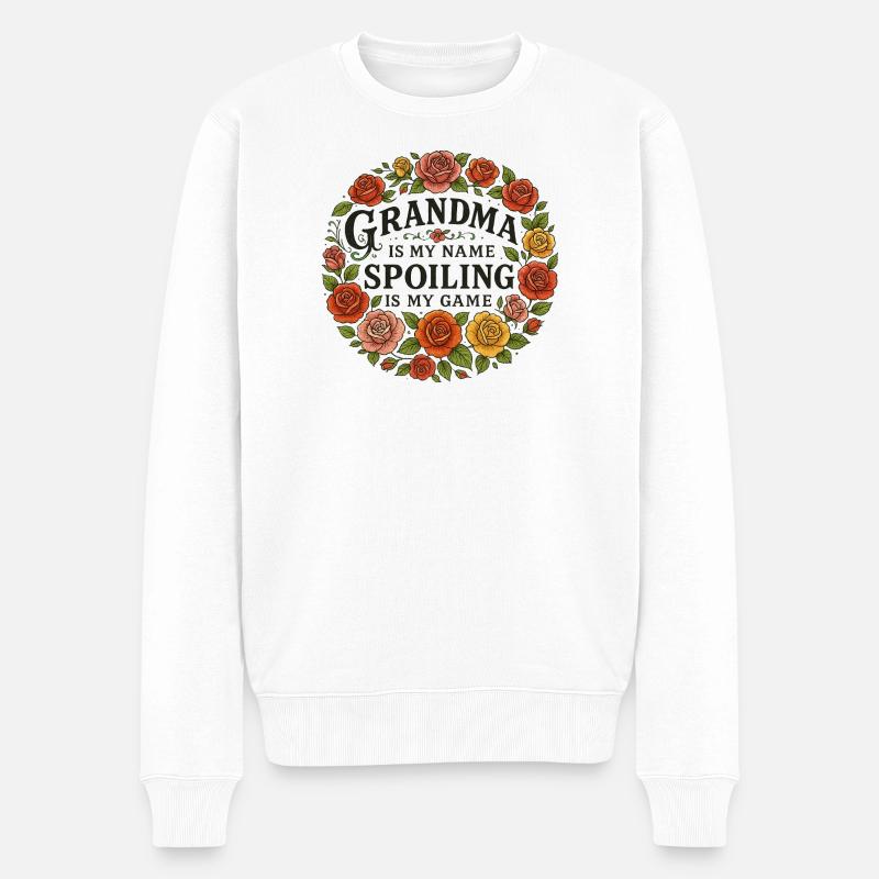Oma verwüstet den Blumenkreis - Männer Premium Bio Pullover - Weiß
