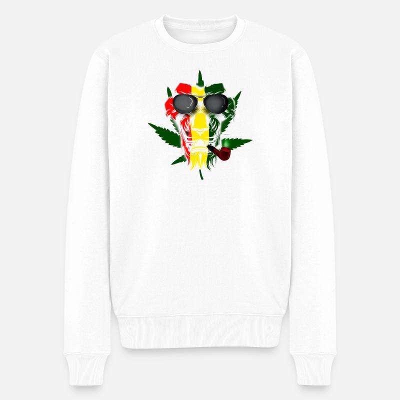 Rasta Lion Smoke Graphic - Männer Premium Bio Pullover - Weiß