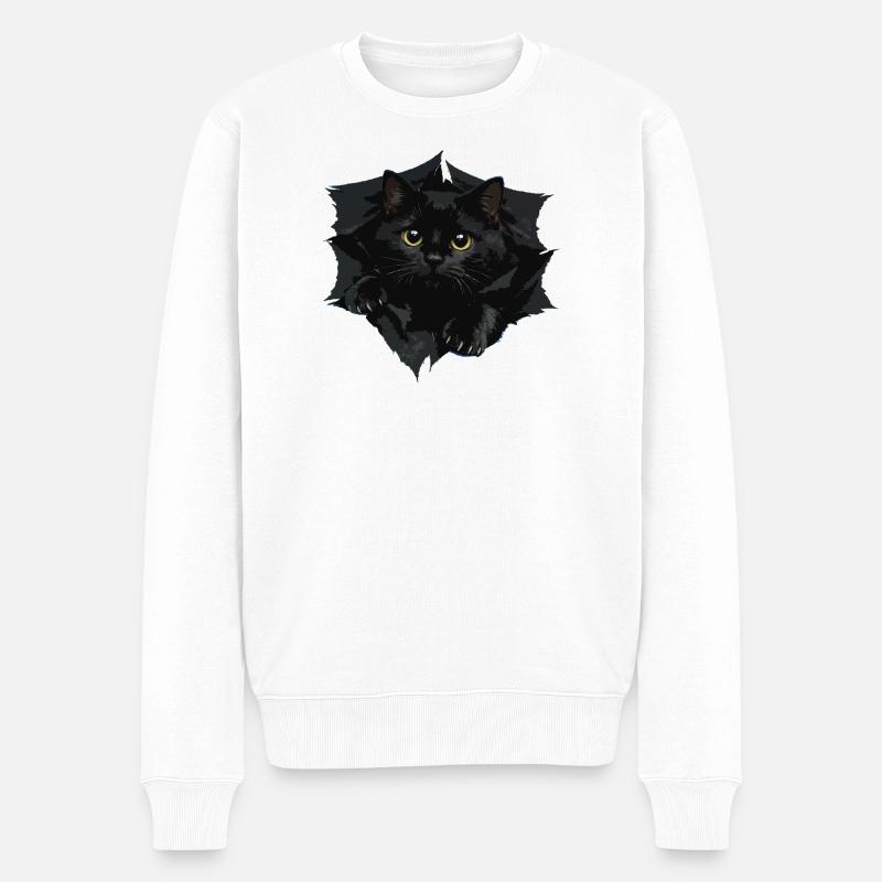 Black Cat von Clipped Edge - Männer Premium Bio Pullover - Weiß
