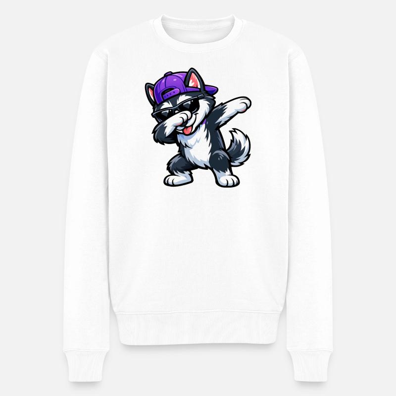 Dabbing Husky - Männer Premium Bio Pullover - Weiß