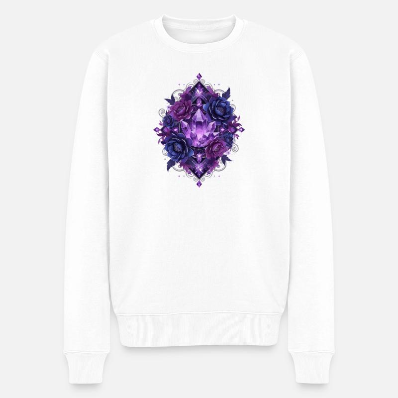 Violette Kristallblüten Mandala - Männer Premium Bio Pullover - Weiß