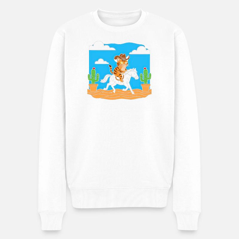 Chat Cowboy dans le désert - Pull Premium bio Homme - blanc