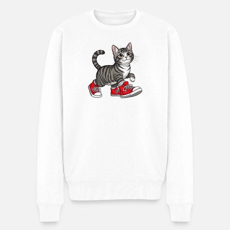 Süße Katze mit roten Turnschuhen – uniq Design - Männer Premium Bio Pullover - Weiß