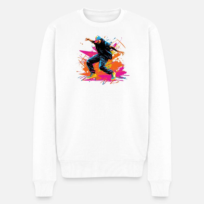 Retro B Boy Synthwave - Männer Premium Bio Pullover - Weiß