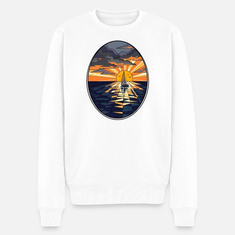 Segelboot im Sonnenuntergang - Männer Premium Bio Pullover - Weiß