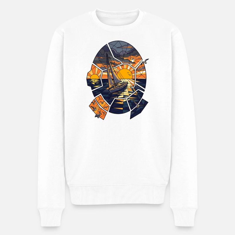 Segelboot im Sonnenuntergang - Männer Premium Bio Pullover - Weiß