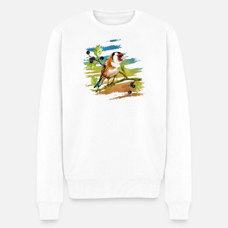 Bunter Vogel - Männer Premium Bio Pullover - Weiß