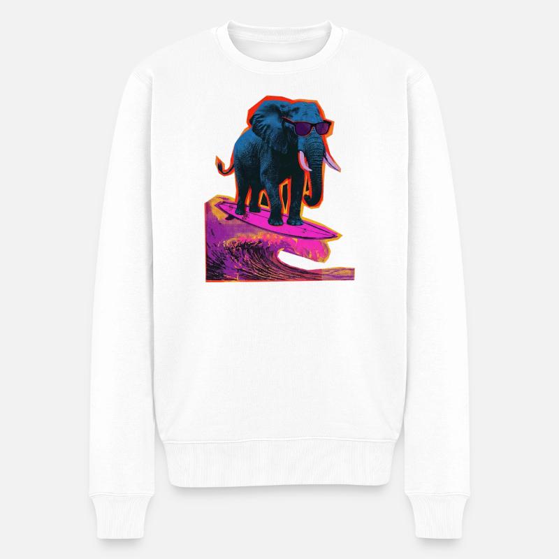 Elefant Surfen Wellenreiten - Männer Premium Bio Pullover - Weiß