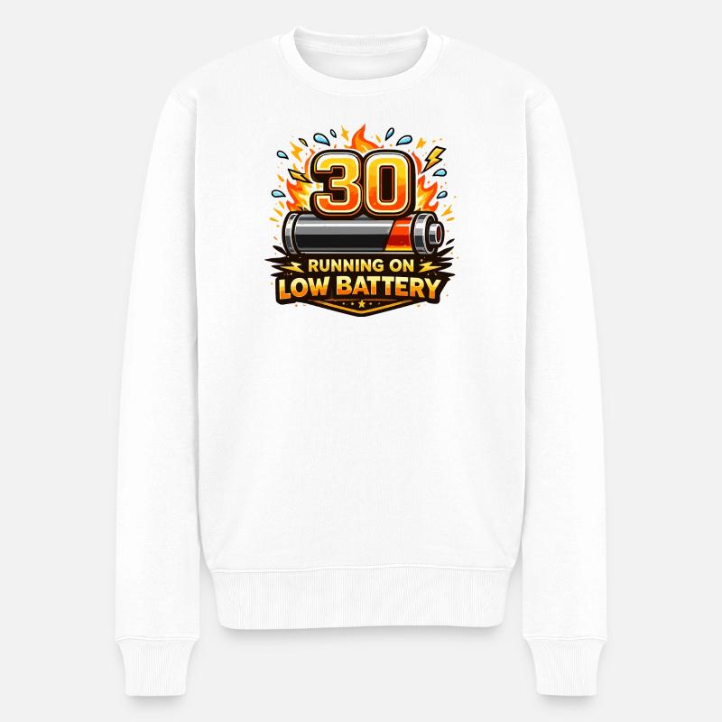 30: Läuft auf Low Battery - Männer Premium Bio Pullover - Weiß