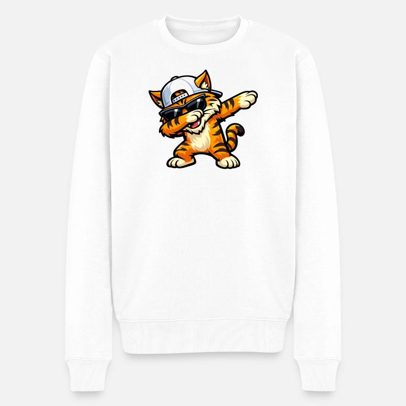 Dabbing Wildcat - Männer Premium Bio Pullover - Weiß