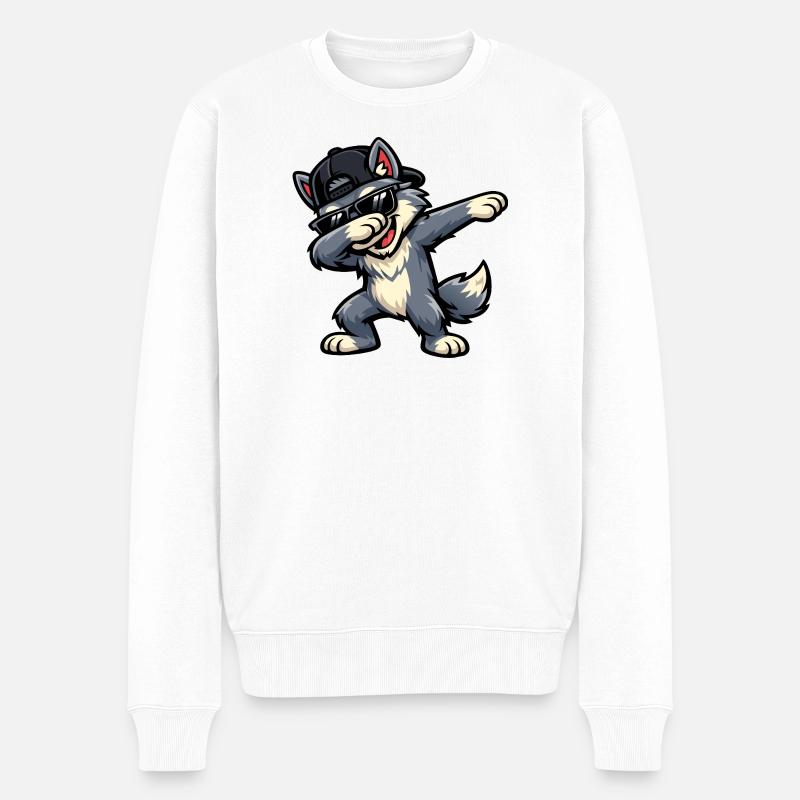 Dabbing Wolf - Männer Premium Bio Pullover - Weiß