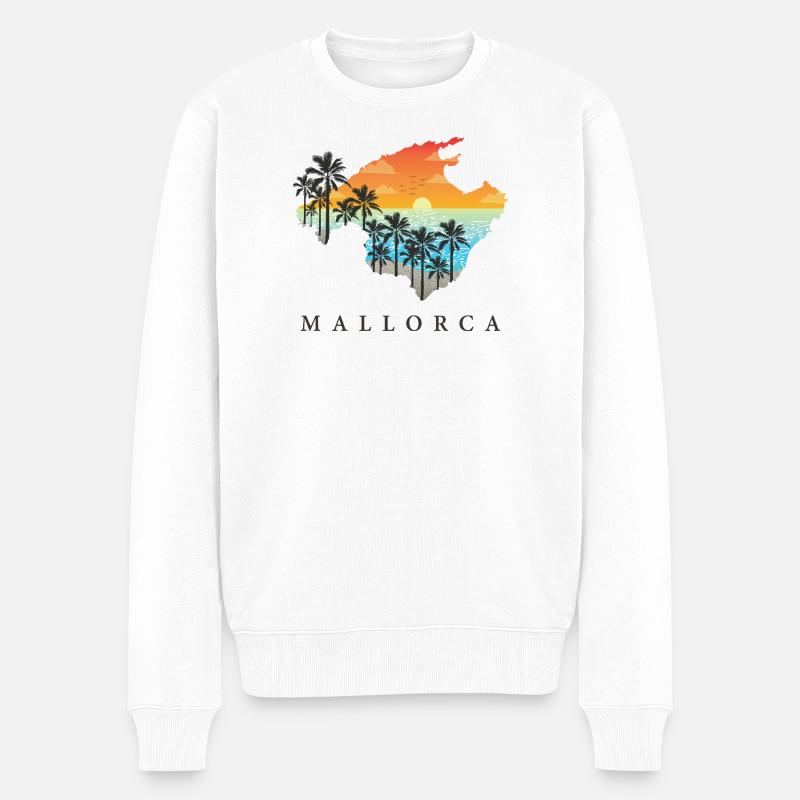 Mallorca Sonnenuntergang Palmen Silhouette - Männer Premium Bio Pullover - Weiß