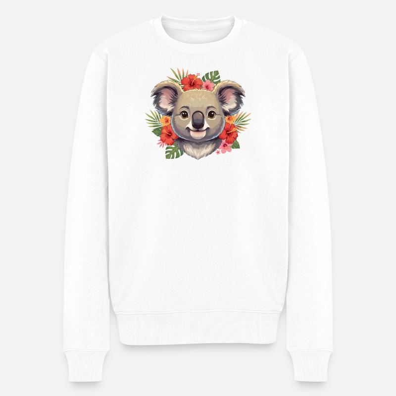 Koala avec une couronne de fleurs - Pull Premium bio Homme - blanc