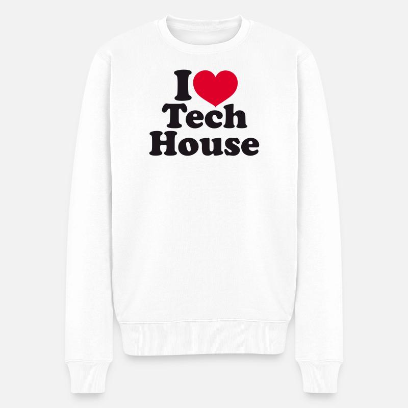 I Love Tech House - Männer Premium Bio Pullover - Weiß