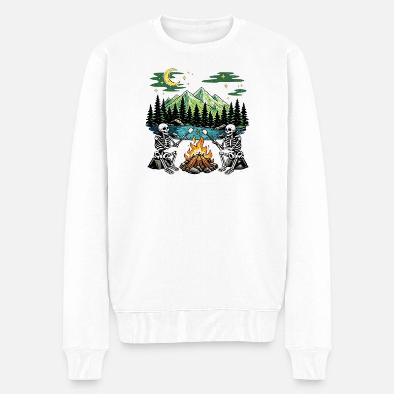 Skeleton Campfire Night Marshmallow Camping Camp - Männer Premium Bio Pullover - Weiß
