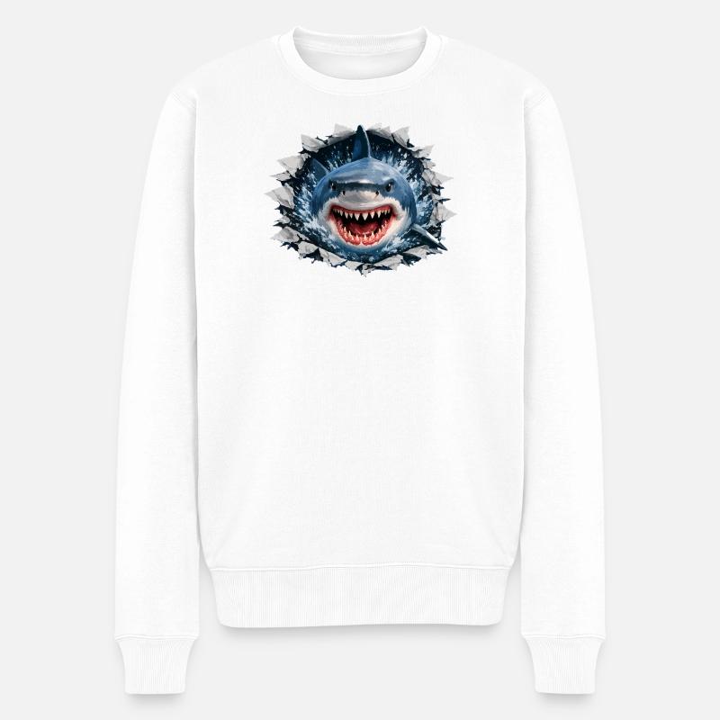 Breaking Shark Outbreak Design - Männer Premium Bio Pullover - Weiß