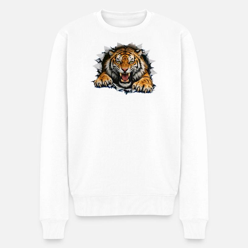 Tiger Breakthrough auf Kleidung - Männer Premium Bio Pullover - Weiß