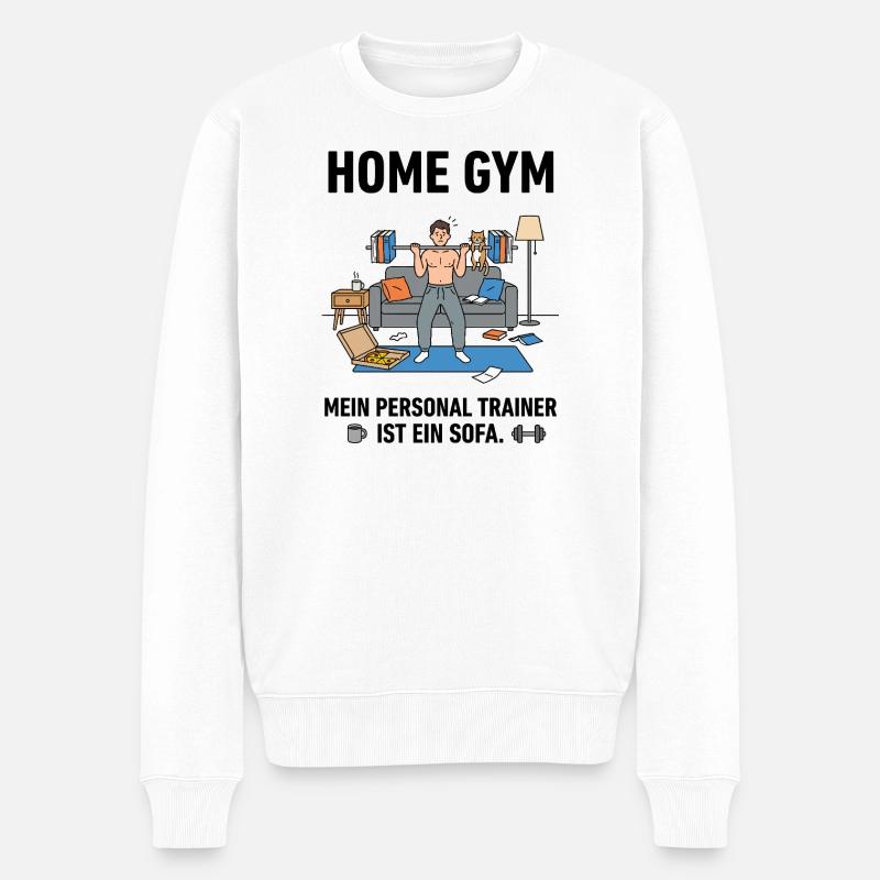Heimtraining Chaos mit Katze - Männer Premium Bio Pullover - Weiß