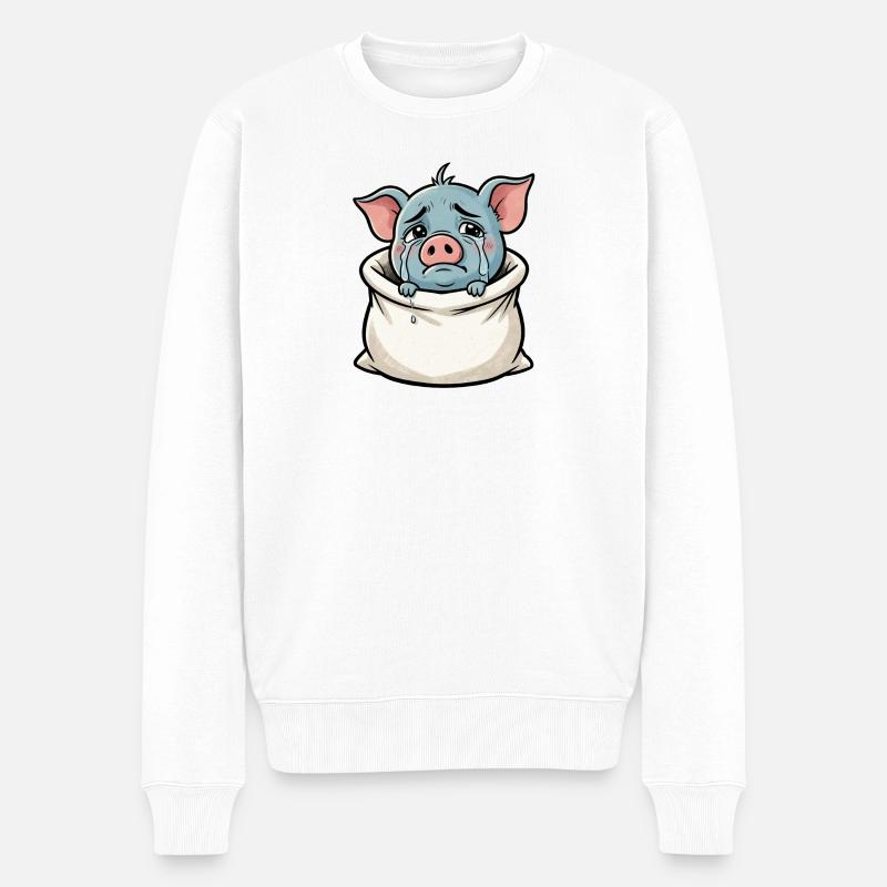 Weinendes Schwein im Sack Illustration - Männer Premium Bio Pullover - Weiß