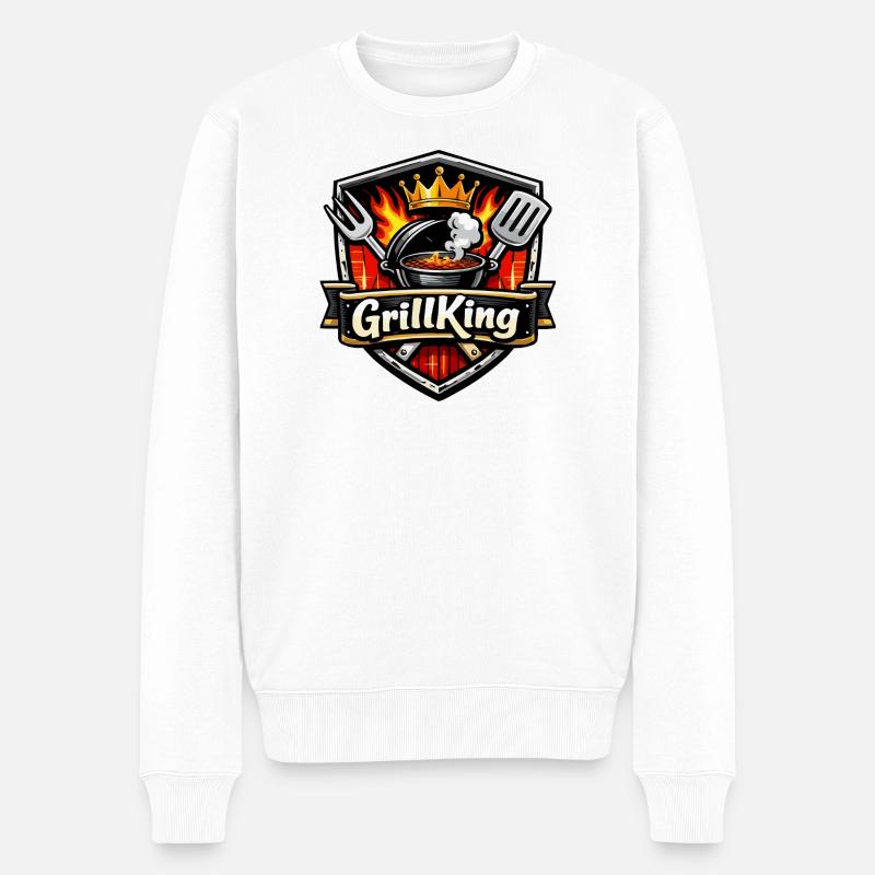 GrillKing Flammenschild - Männer Premium Bio Pullover - Weiß