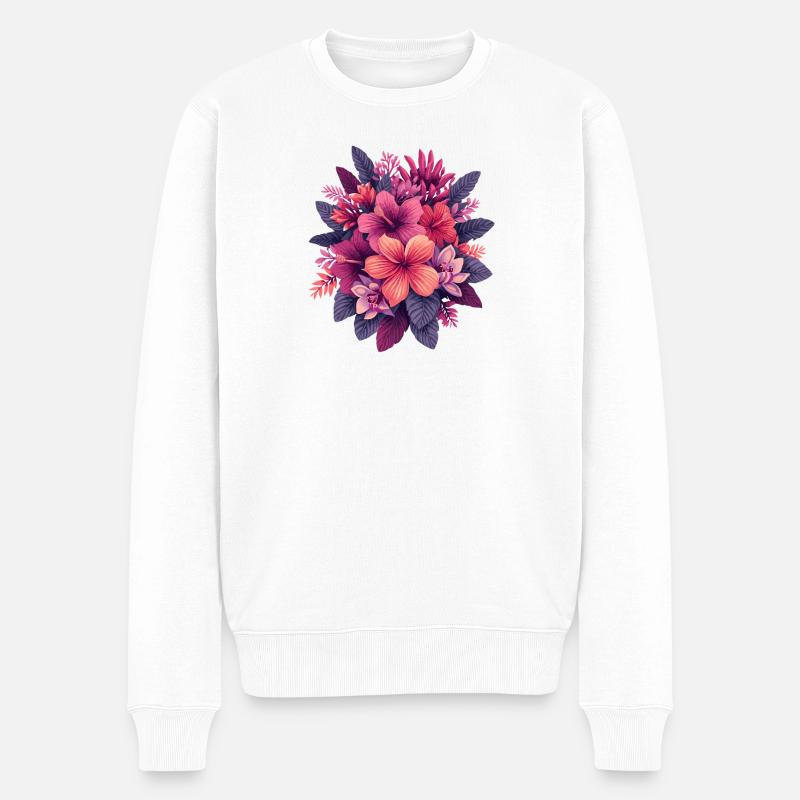 Fleurs tropicales d’hibiscus - Pull Premium bio Homme - blanc