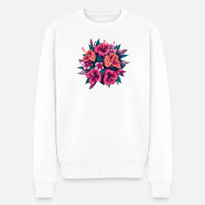 Hibiskus Florale Tropik - Männer Premium Bio Pullover - Weiß