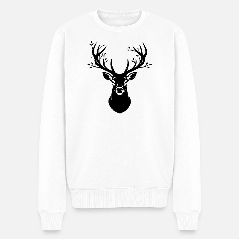 Hirsch Geweih Wald Silhouette - Männer Premium Bio Pullover - Weiß