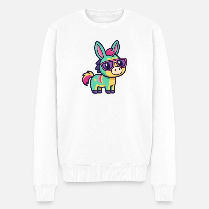 Bunter Esel in Retro-Gläsern - Männer Premium Bio Pullover - Weiß
