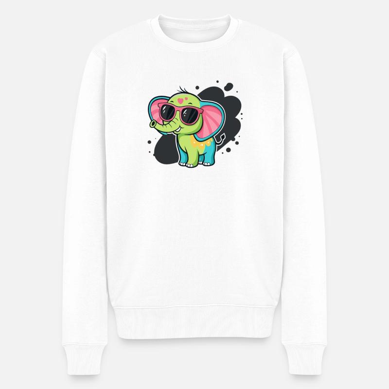 Bunter Elefant mit rosa Brille - Männer Premium Bio Pullover - Weiß