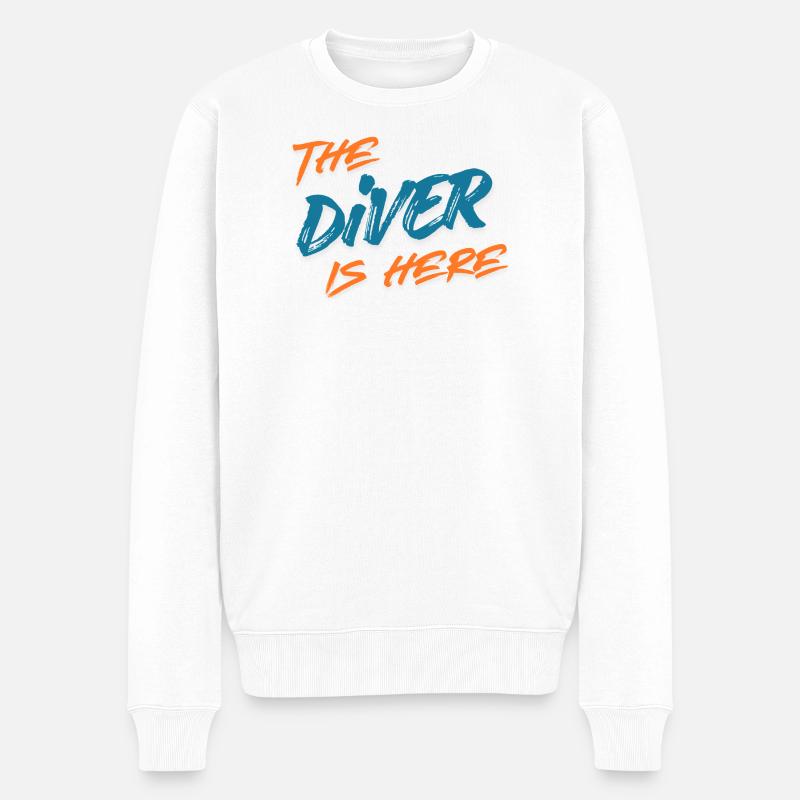 The Diver is Here, Drôle - Pull Premium bio Homme - blanc