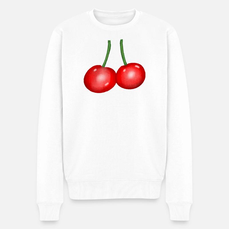 Kirschen-Duo Obst Kirsche Frucht   - Männer Premium Bio Pullover - Weiß