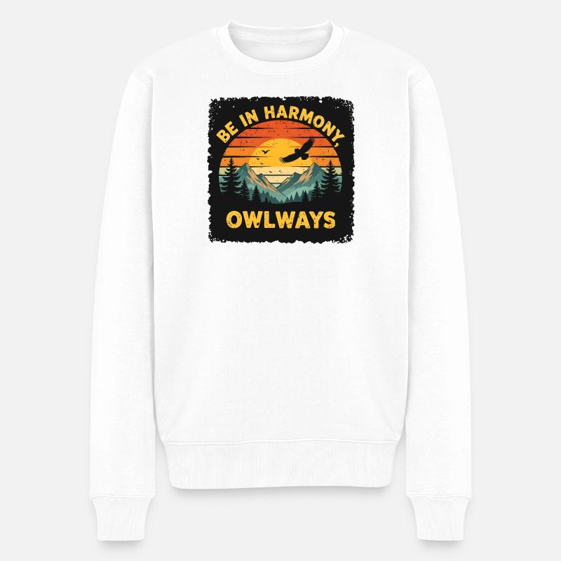 Eulenharmonie am Sonnenuntergang - Männer Premium Bio Pullover - Weiß