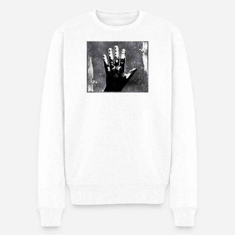 Handsilhouette GrungeMonochrome Stil - Männer Premium Bio Pullover - Weiß