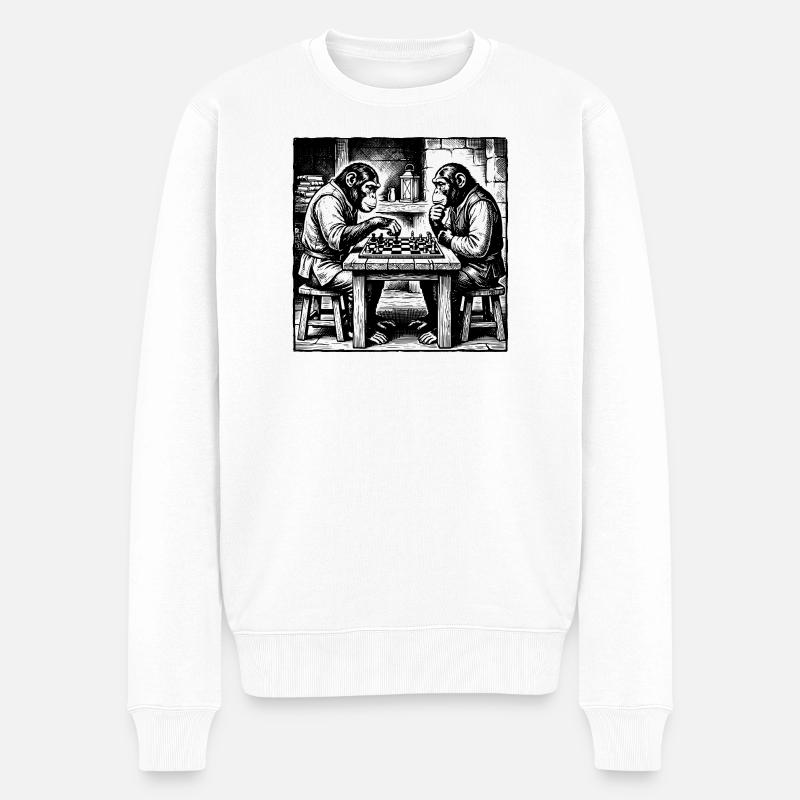 Les singes jouent aux échecs T-shirt - Pull Premium bio Homme - blanc