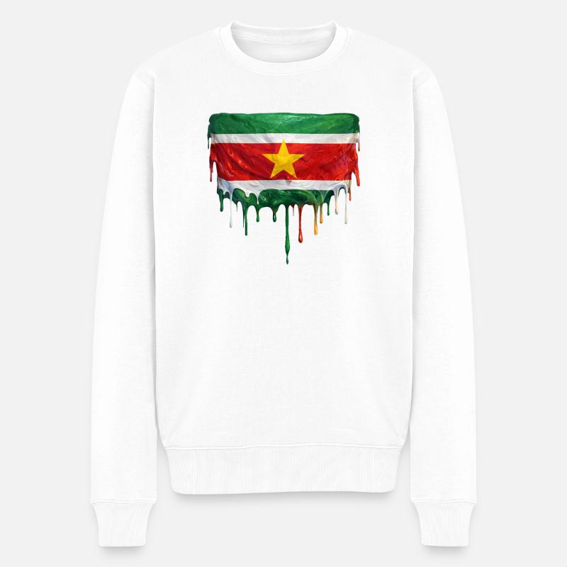 Suriname Flagge Tropfenkunst - Männer Premium Bio Pullover - Weiß