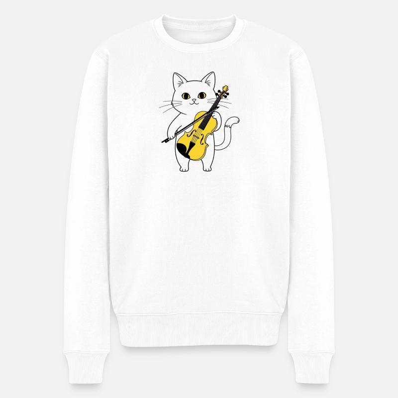 Cute Cat Playing Cello Chat - Pull Premium bio Homme - blanc