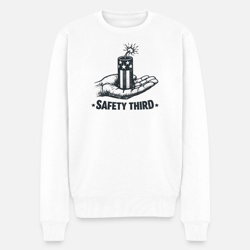 Sikkerhed først! Sarkastisk 4. juli Sicherh - Økologisk premium-sweatshirt til mænd - hvid