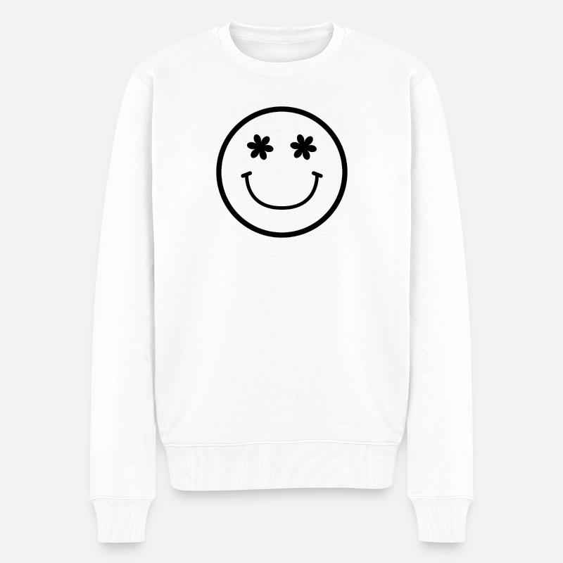 Smiley-Gesicht - Männer Premium Bio Pullover - Weiß