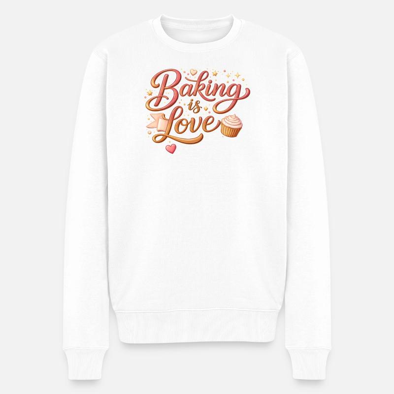Baking is Love Backen Spruch Design - Männer Premium Bio Pullover - Weiß