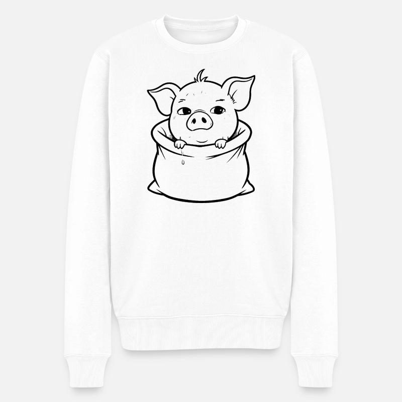 Schweinchen im Sack - Männer Premium Bio Pullover - Weiß