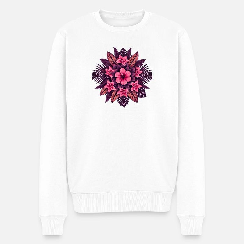 Mandala de fleurs roses en violet - Pull Premium bio Homme - blanc
