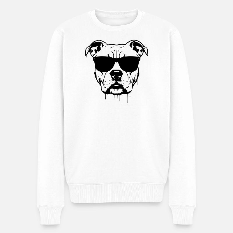 Pitbull Brille Graffiti - Männer Premium Bio Pullover - Weiß