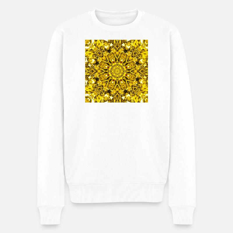Gelbe Mandala radiales Muster - Männer Premium Bio Pullover - Weiß