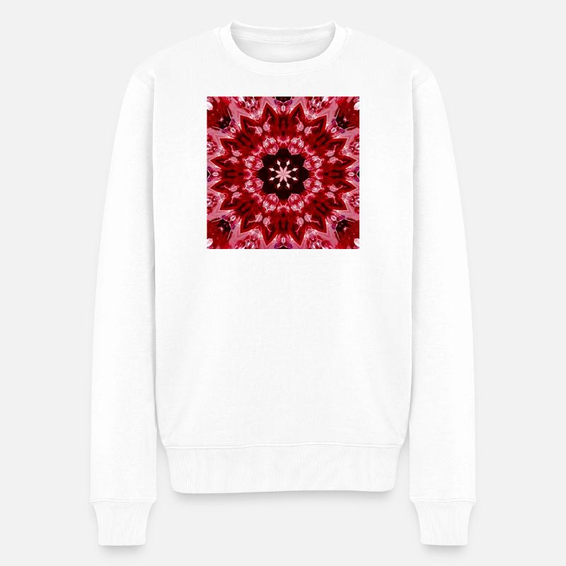 Rotes Mandala Kaleidoskop - Männer Premium Bio Pullover - Weiß