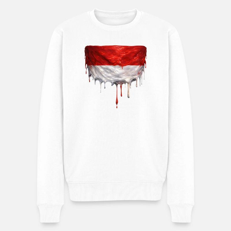 Tropfende Indonesienflagge - Männer Premium Bio Pullover - Weiß