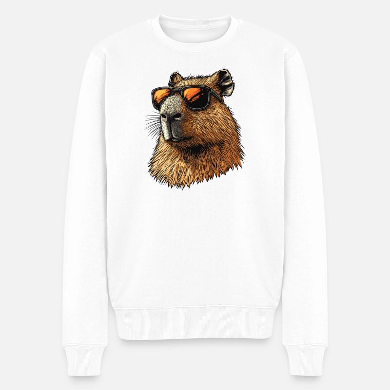 Capybara mit Sonnenbrille - Männer Premium Bio Pullover - Weiß